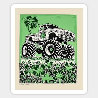 Shamrock Crusher Monster Truck Illustration Magnet